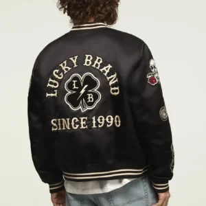 Shop Lucky Brand Satin Varsity Jacket