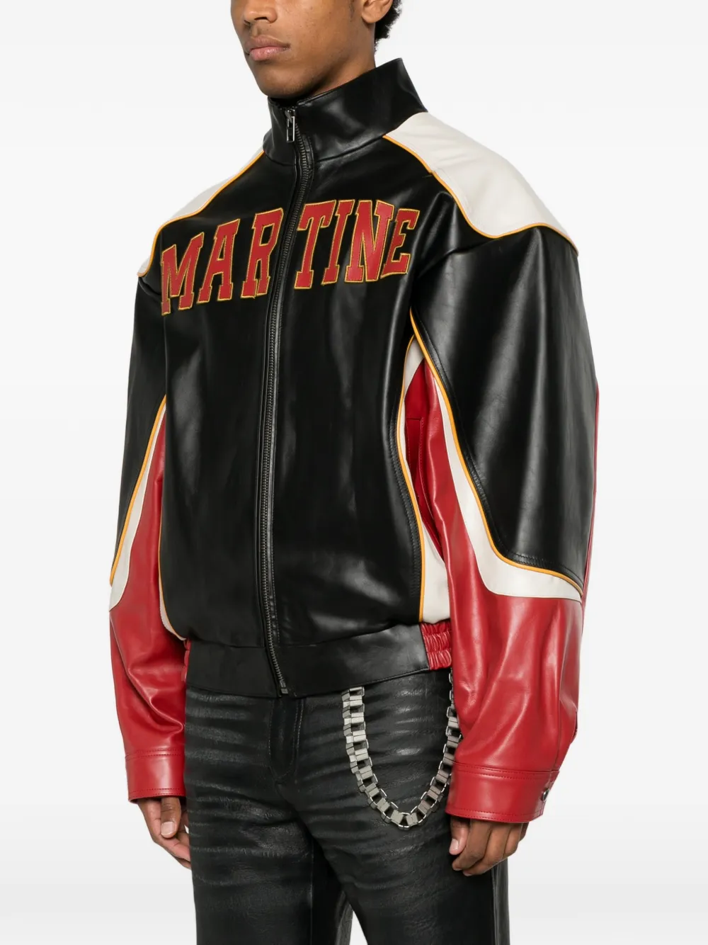 Shop Martine Rose leather Zipper jacket