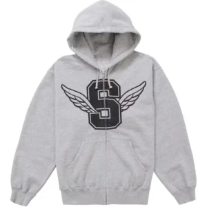 Supreme Wings Zip-Up Hooded Grey Sweatshirt