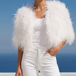 The Obsession Feather Cape White Jacket