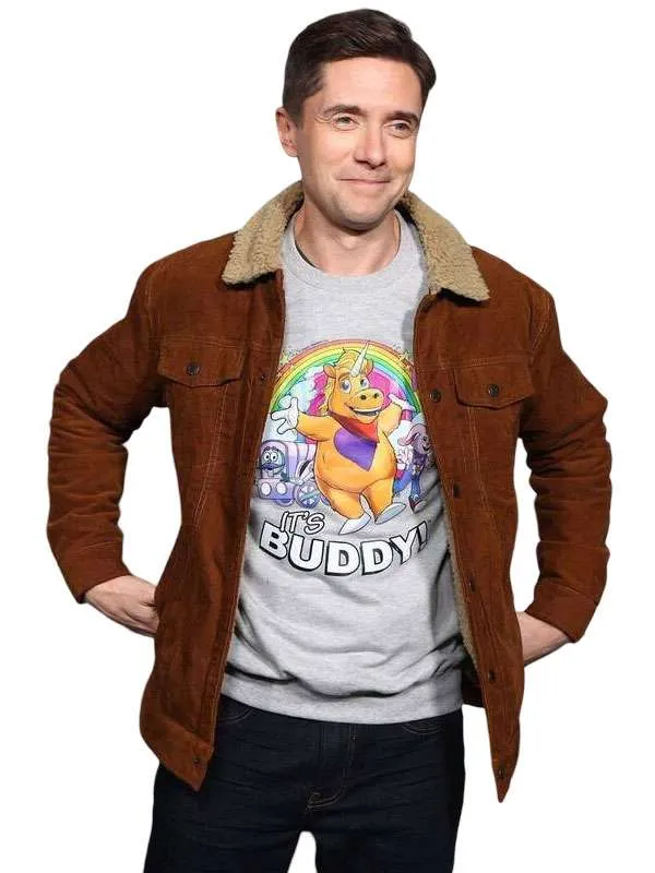 Topher Grace Buddy Premiere 2026 Brown Corduroy Jacket
