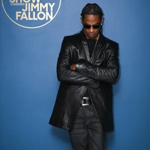 Travis Scott The Tonight Show Black Leather Blazer