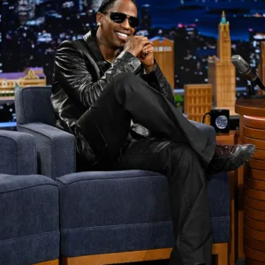 Travis Scott The Tonight Show Black Leather Blazer For Sale
