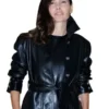 Virginie Ledoyen PFW 2026 Black Leather Jacket