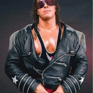 WWE Bret Hart The Hitman Zipper Leather Jacket For Sale