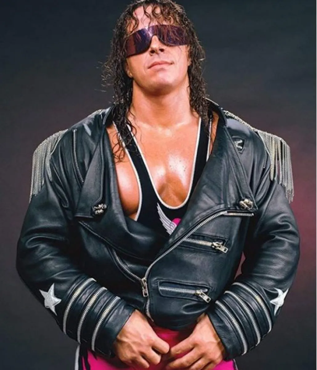 WWE Bret Hart The Hitman Zipper Leather Jacket For Sale