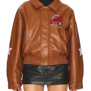 Wish Me Luck Cropped League Bomber Leather Jacket