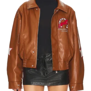 Wish Me Luck Cropped League Bomber Leather Jacket Shop Now