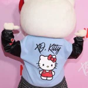 XO Kitty Blue and Black Leather Varsity Jacket Buy Now