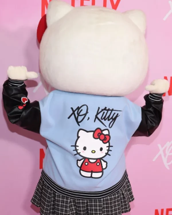 XO Kitty Blue and Black Leather Varsity Jacket Buy Now