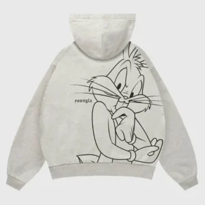 YoungLA x Looney Tunes Plaid Zip-Up Grey Hoodie