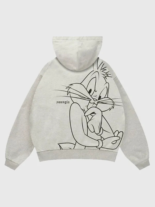 YoungLA x Looney Tunes Plaid Zip-Up Grey Hoodie