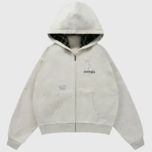 YoungLA x Looney Tunes Plaid Zip-Up White Hoodie