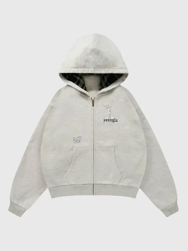 YoungLA x Looney Tunes Plaid Zip-Up White Hoodie