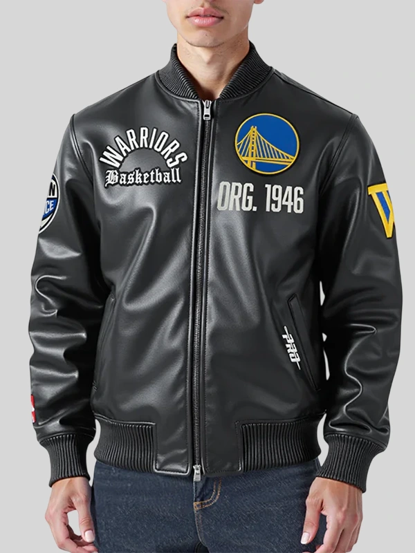 buy Golden State Warriors Black Leather Jacket