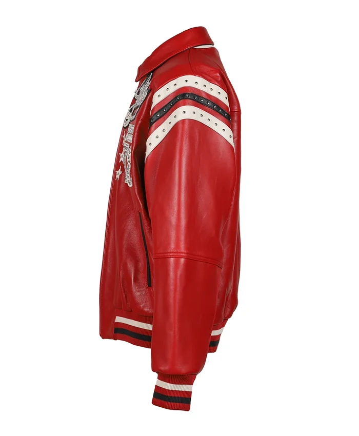buy Pelle Pelle Encrusted Red Leather Varsity Jacket