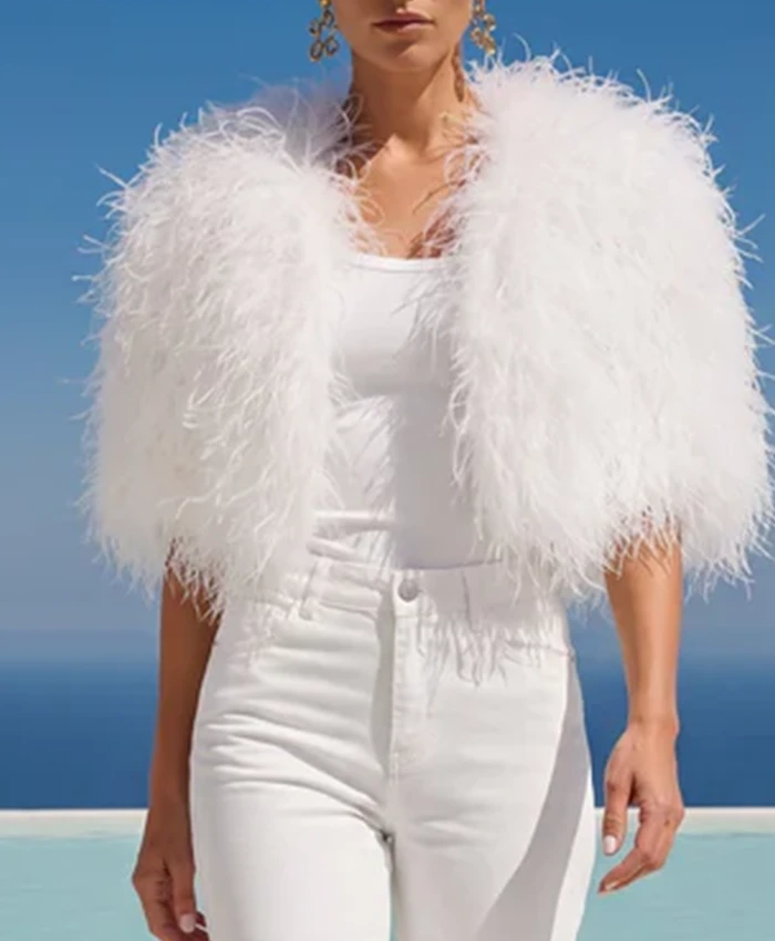 buy The Obsession Feather Cape White Jacket