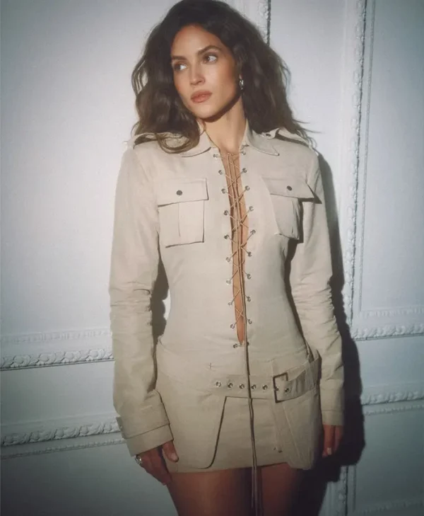 buy now Adria Arjona Beige Lace-Up Front Placket