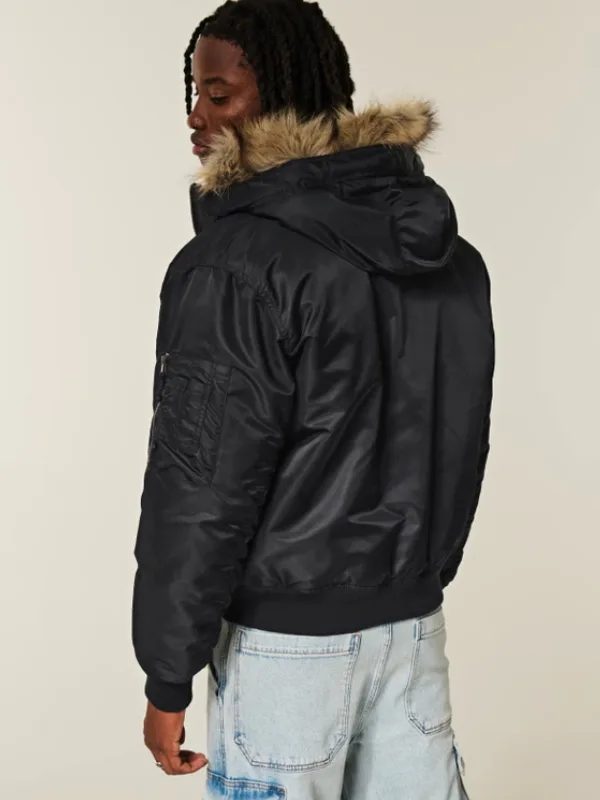 buy now Hollister Faux Fur Hooded Bomber Jacket