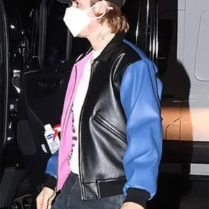 buy now Justin Bieber Tricolor Leather Bomber Jacket