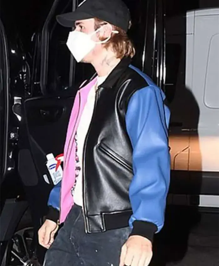 buy now Justin Bieber Tricolor Leather Bomber Jacket