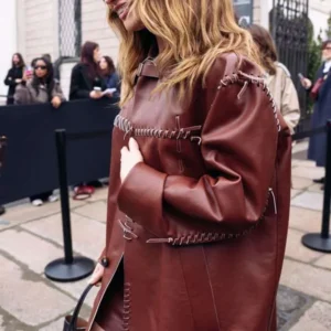 buy now Lily James Tods FW26 Brown Leather Jacket