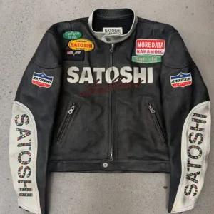 buy now Satoshi Nakamoto Black Leather Moto Jacket