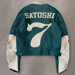 buy now Satoshi Nakamoto Green Leather Moto Jacket