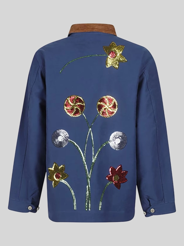 Sequin Embroidered Denim Chore Coat - Image 2
