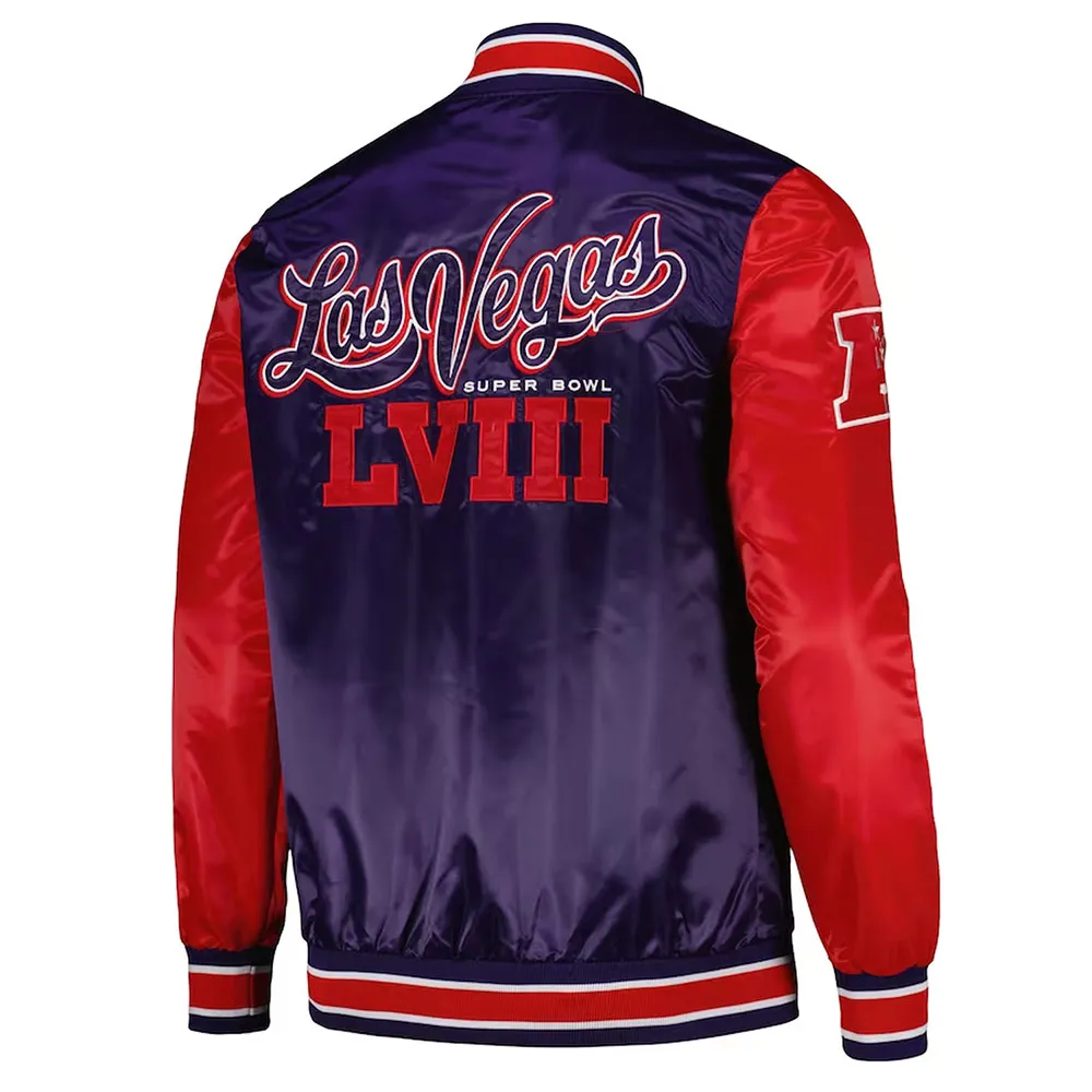 buy now Super Bowl LVIII Purple and Red Varsity Satin Jacket