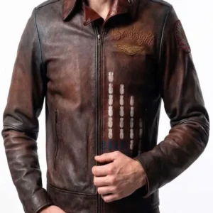 buy now Vought Rising Bombsight Distressed Leather Jacket