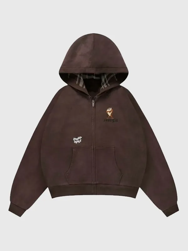 buy now YoungLA x Looney Tunes Plaid Zip-Up Hoodie
