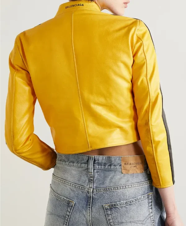 order now Balenciaga Yellow Leather Cropped Jacket