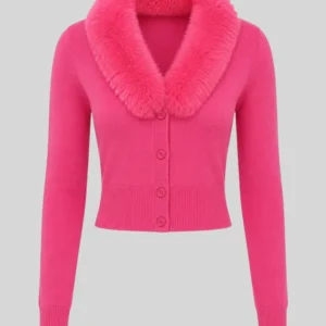 order now Elle 2026 Lexi Minetree Pink Fur Collar Cardigan