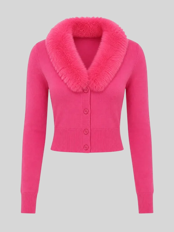 order now Elle 2026 Lexi Minetree Pink Fur Collar Cardigan