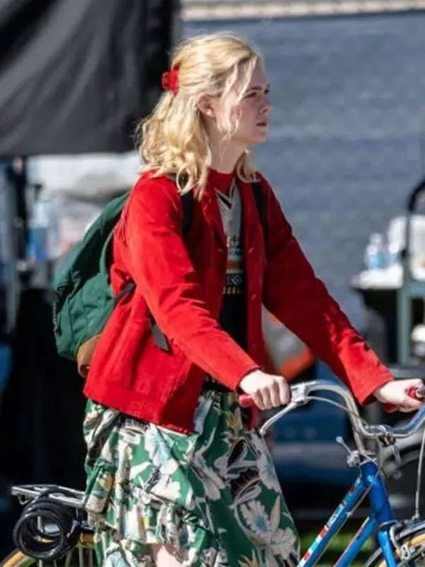 order now Elle Fanning Margo’s Got Money Troubles Red Fringe Jacket