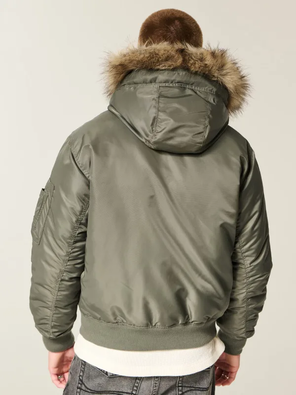 order now Hollister Faux Fur Hooded Bomber Jacket