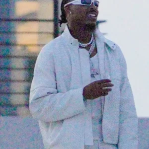order now Justin Jefferson White Party 2026 White Leather Jacket