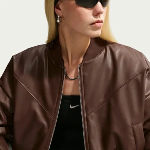 order now Nike Brown Leather Bomber Jacket