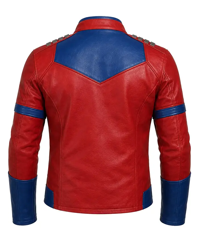 order now Peacemaker Red & Blue Cosplay Leather Jacket