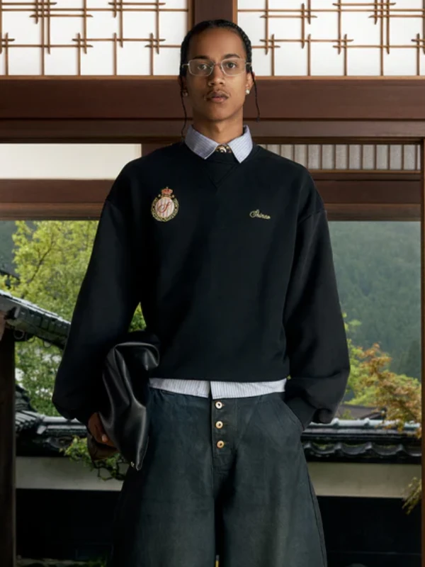 order now Shinzo Aged Black Cotton Jersey Crewneck Sweatshirt