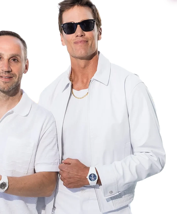 order now Tom Brady Michael Rubin White Party 2026 White Leather Jacket