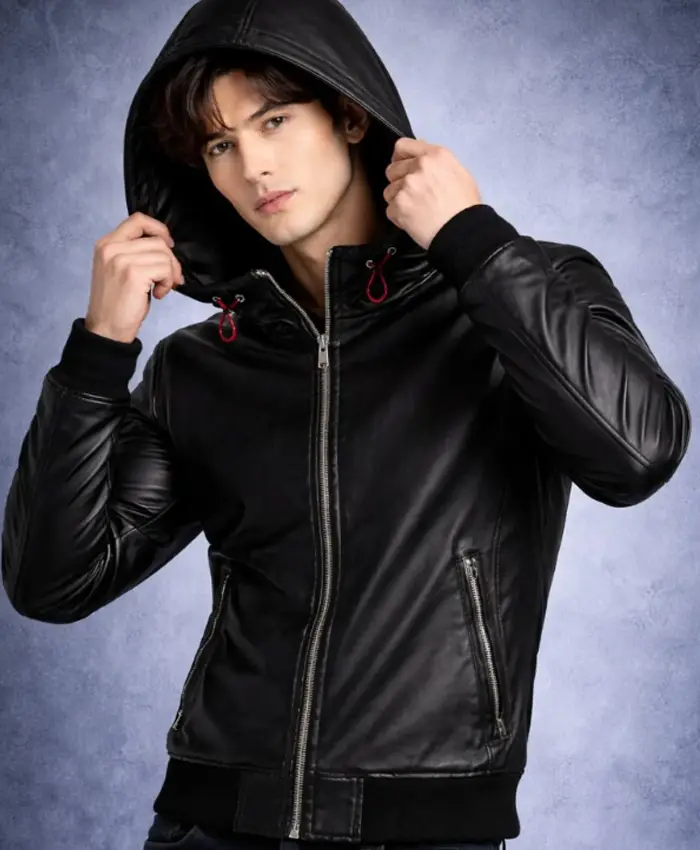 order now Yuji Itadori Hooded Leather Bomber Jacket
