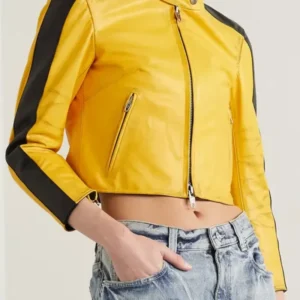 shop Balenciaga Yellow Leather Cropped Jacket