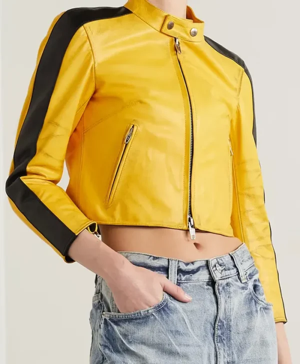 shop Balenciaga Yellow Leather Cropped Jacket