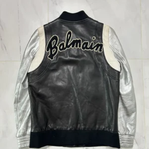 shop Balmain SS11 Silver Teddy Leather Jacket