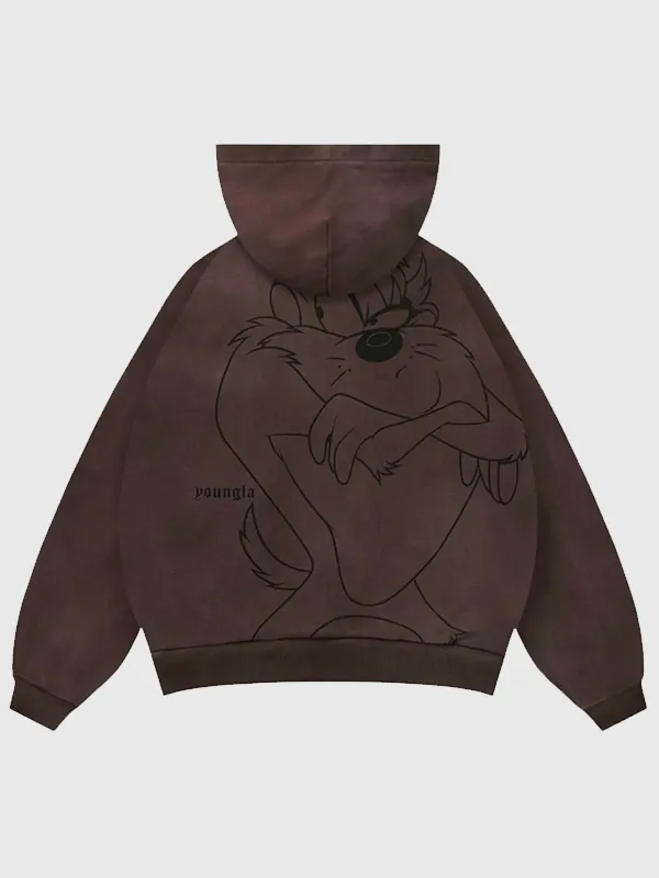 shop YoungLA x Looney Tunes Plaid Zip-Up Hoodie