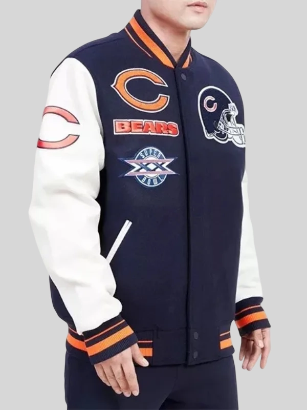 shop now Chicago Bears Navy Blue Varsity Jacket