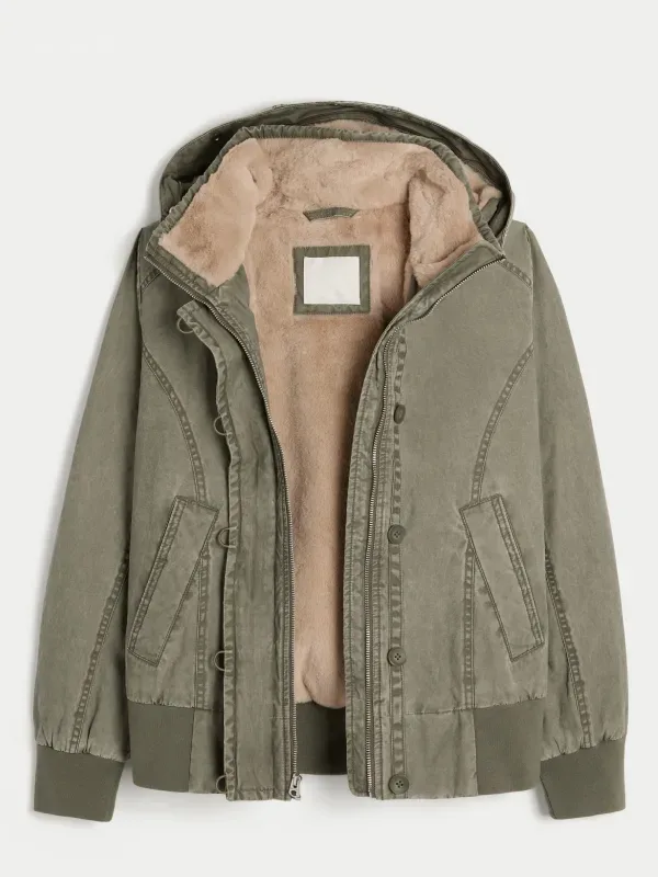 shop now Hollister Faux Fur-Lined Bomber Jacket