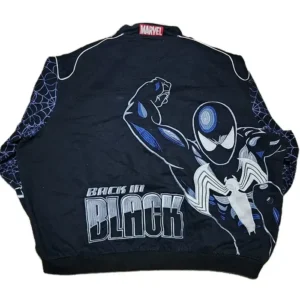 shop now Jeff Hamilton Vintage Marvel Spider-Man Black Varsity Jacket